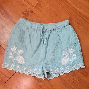 Mini Boden Embroidered Gauzy Shorts, Girls 8